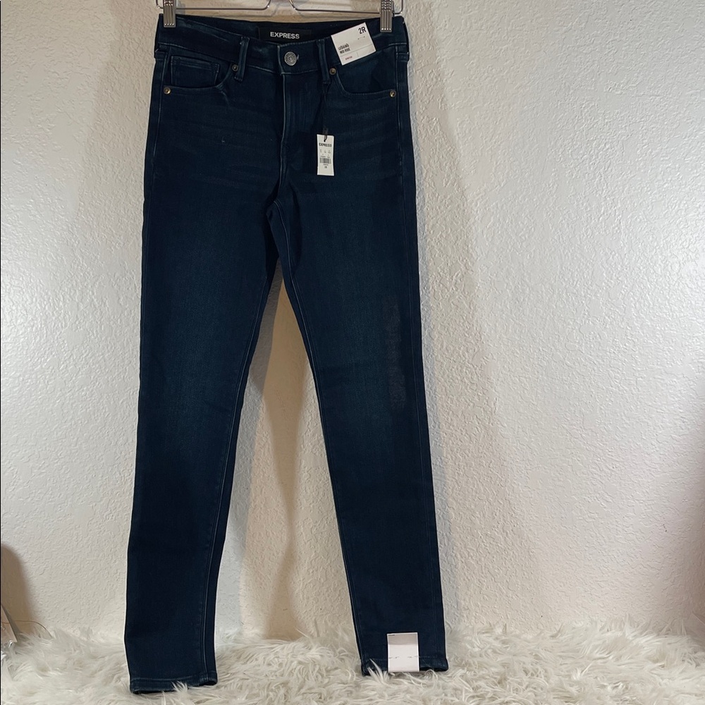 EXPRESS Mid-Rise Dark Blue Leggings Stretch Skinny Jeans Size 2R NEW